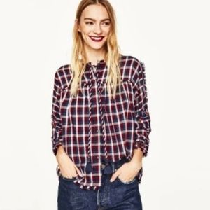 Zara Plaid Embroidered Button Down Shirt